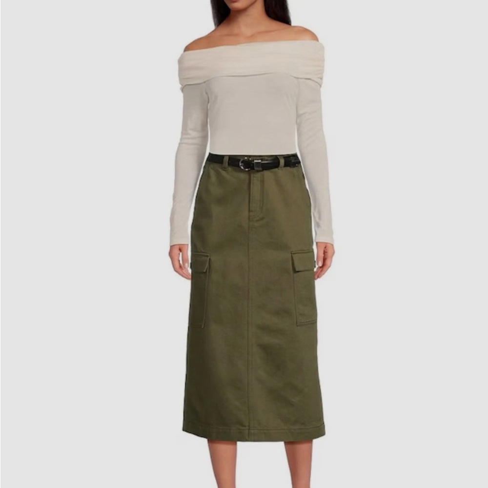 Gianni Bini Olive Green Cargo Midi Skirt